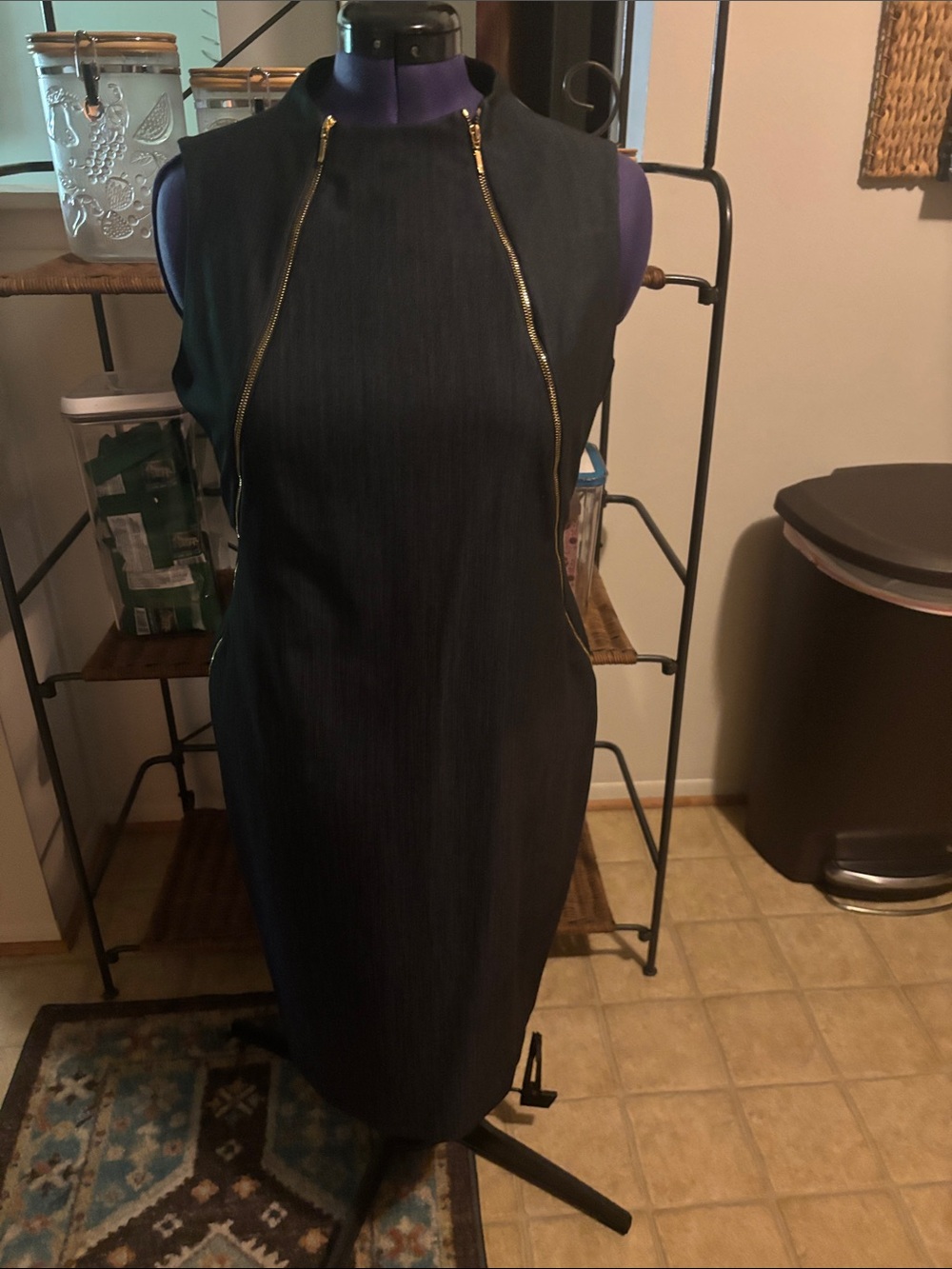 Calvin Klein Jeans Black Sleeveless Sheath Dress with Gold Zips